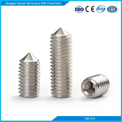 China Stainless Steel Hex Socket Set Screw DIN 914 Cone Point A2 A4 Stainless Steel Metric Torx Parts for sale