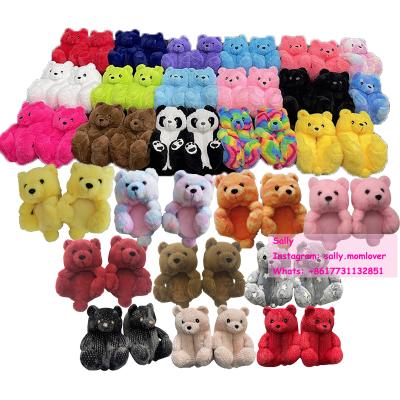 China Fashion Trend Put on Bear Inspired 1:1 Custom Best Seller Furry Shoes Women One Size Adorable Kids Baby Bear Fur Slippers Teddy Bear Slippers for sale