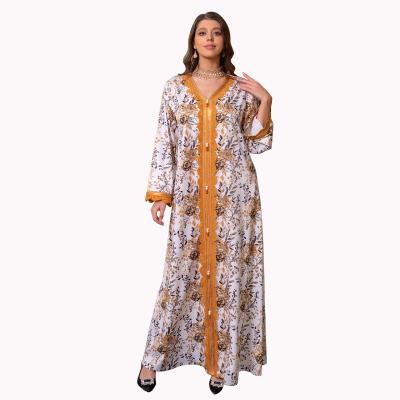 China AB277 coffee floral print TRANSLUCENT women dress islamic muslim dress UAE burka abaya women loose clothing for sale