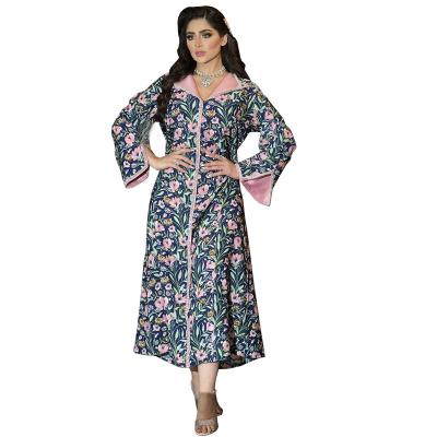 China AB292 Fashion Print Flower TRANSLUCENT Women Ferment Muslim Pakistani Dress Turkish Dresses For Women Modest Girls 2023 for sale