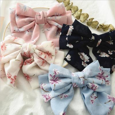 China All-match Chiffon Environmental Friendly Large Bow Bow Flower Printing Hairpin Women Soft Spring Clip for sale