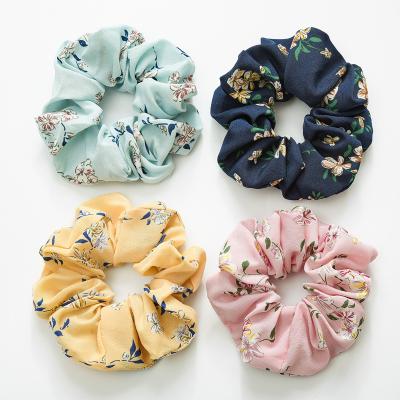 China Environmental friendly spring and summer type new floral printed elastic hair band fabric scrunchies for women for sale