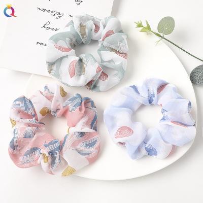 China Cool Environmentally Friendly Chiffon Scrunchies Hair Accessories Flower Printing Chiffon Fabric Ponytail Holder Hair Ties For Women for sale