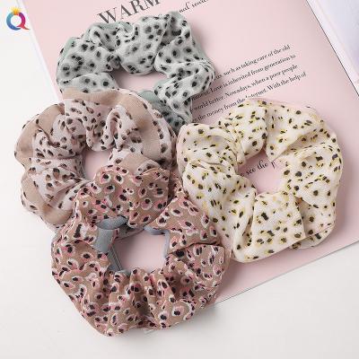 China Cool Environmentally Friendly Chiffon Scrunchies Hair Accessories Leopard Print Chiffon Fabric Ponytail Holder Hair Ties For Women for sale