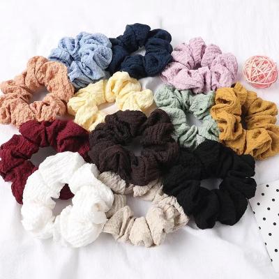 China New Environmentally Friendly Korean Style Wrinkled Cloth Hair Ties Large Simple Solid Color Elastic Scrunchies For Women for sale