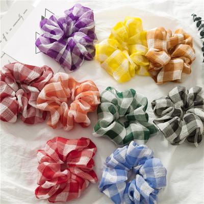 China Colorful Retro Plaid Cloth Scrunchies Hair Accessories Korean Wholesale Environmentally Friendly Big Hair Elastic Band For Women for sale