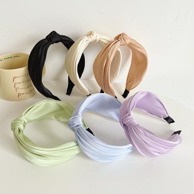 China New Style Environmental Friendly Korean Cloth Headbands Plain Wide Knotted Head Band Solid Color For Women for sale