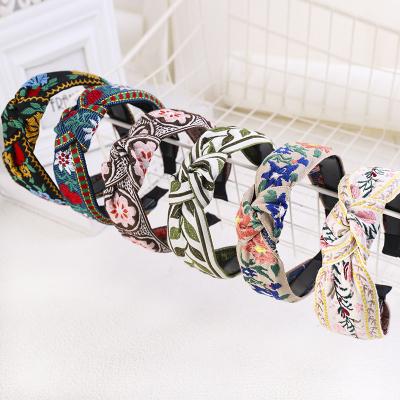 China CIS Embroidery Flower Headbands Environmental Friendly Hot Selling Simple Knotted Wide Headbands For Women for sale