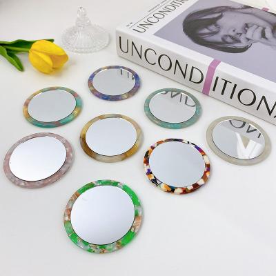 China New Style Acetate Pocket Mirror Environmental Friendly Geometric Round Mirror 6.5cm Small INS Daily Makeup Mirror For Women for sale