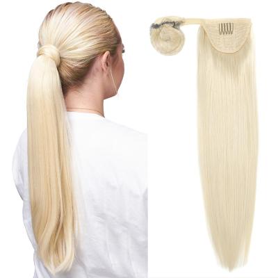 China Straight 100% Virgin Remy Human Hair Extension Natural Human Hair Straight Blonde Ponytail Long Clip Ponytail Color #60 Blonde for sale