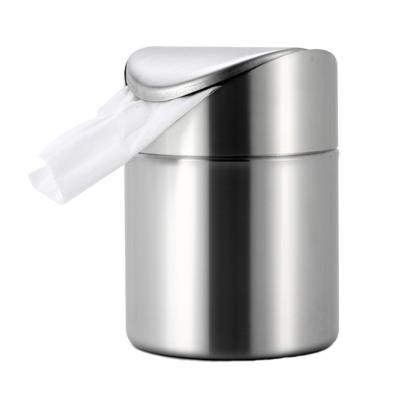 China Mini Trash Can 1L 430 Stainless Steel Waste Bin Car Viable Rubbish Bin Desktop Trash Can With Swing Lid for sale