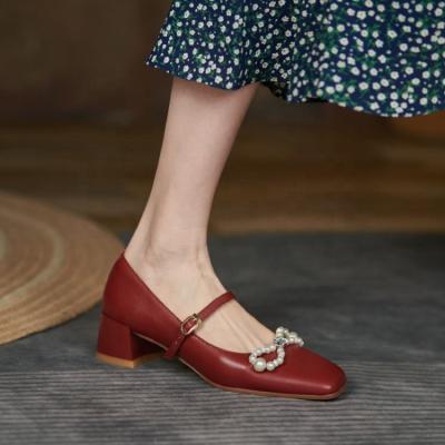 China Diamond Bowtie Upper Block Heel Comfort Girls Lightweight Organ Shoes 2021 Women Mary Jane Pumps Fashion Shoes for sale