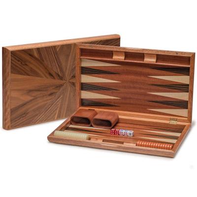 China Entertainment Wooden Backgammon Board Game Set - Walnut Inlay - Brown Wooden Board Backgammon Chips and Cups for sale