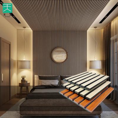 China Modern TianGe Meeting Room Wall And Ceiling Pet Wood MDF Veneer Slat Acoustic Panel for sale