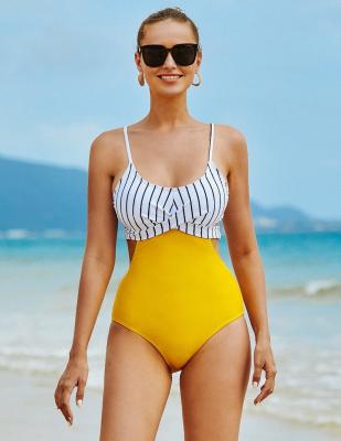 China Antibacterial Women's Summer Swimwear Mesh Panel Sleeveless Halter Bodysuit Sexy Beachwear Bikinis and Beachwear for sale