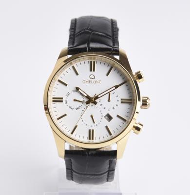 China Business Gift Leather Strap Wrist Watches , IP Plating Mens Stainless Steel Watch for sale