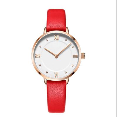 China Customized brand pvd coating female wristwatch with genuine leather strap for sale