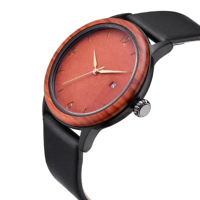 China Unique Design Wooden Quartz Watches With Soft Leather Band for sale