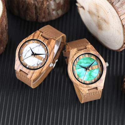 China wooden watch box band leather no waterproof green marble dial wood watches for sale