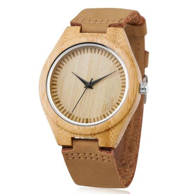 China Fashion Design Wooden Quartz Watch , Leather Strap Japan Movement Bamboo Wrist Watch for sale