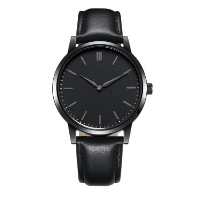 China Popular Minimalist Black Genuine Leather Men's Oem Designer Quartz Dress Watch for sale