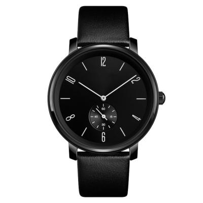 China PVD Plated Alloy Mens Quartz Watch Black Italian Leather Band Classic Style for sale