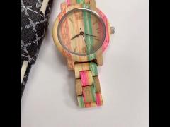 Waterproof Colorful Wooden Wrist Watch With PC21S Movement Handmade Draft