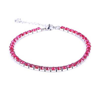 China CLASSIC Pink Crystal Stainless Steel Tennis Bracelet for sale