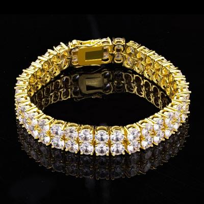 China NC Diamond Tennis Bracelet Two Layer Bracelet 10MM 7inch 14K Gold Tennis Bracelet Hiphop Hip Hop CZ Tennis Bracelet for sale