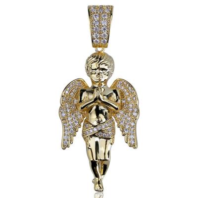 China Hiphop Drop Shipping No Moq Hip Hop Finger Closed Angel Pendant Diamonds Iced Out 14K Gold Plated Fingers Closed Angel Pendant for sale