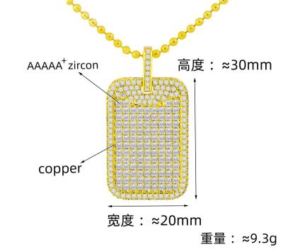 China Hiphop Hip Hop Jewelry Micro Paved CZ Diamond Mens Dog Tag Gold Iced Out Silver Micro Pendant Pave Full Diamond Square Dog Tag Pendant for sale