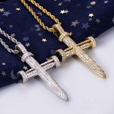 China Hiphop Hip Hop Cross Necklace Pendant Diamonds Iced Out 14K Gold Plated Cross Pendant Stud Cross Pendant for sale