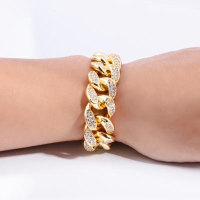 China Hiphop Drop Shipping NO MOQ 1 PC Custom Hip Hop Jewelry Iced Out 14k Gold Plated 18mm CZ Cuban Bracelet for sale