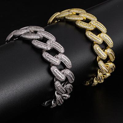 China Hiphop Drop Shipping NO MOQ Hip Hop Custom Jewelry Iced Out Outlet 14k Gold Plated 20mm CZ Cuban Bracelet for sale