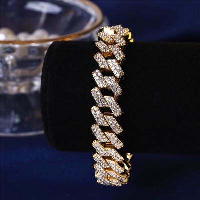 China Hiphop 1PC Drop Shipping NO MOQ Sale Bling Cuban Link Bracelet 14MM 8inch 14K Hot Gold CZ Iced Out Hip Hop Diamond Cuban Link Bracelet for sale