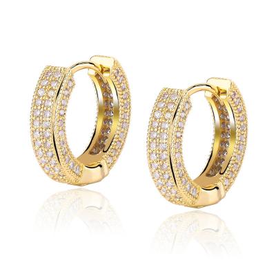 China Hiphop 1 PC Drop Shipping 2021 Fashion 16mm 14k White Diamond Round Gold Plated Hoop Earrings For Women 2021 for sale