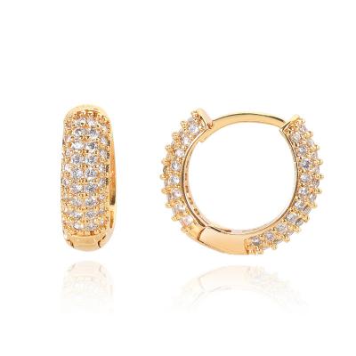 China 1pc Hiphop Drop Shipping Luxury CZ 15mm Earrings 14k White Diamond Round Hoop Earrings Gold Plated for sale