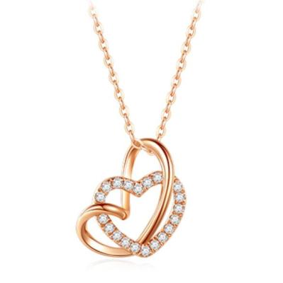 China Hiphop Rose Gold Color Heart Crystal Necklace For Women Mother's Day Best Gift Double Heart Necklace for sale