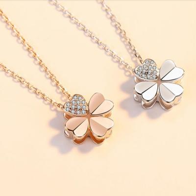 China Hiphop Rose Gold Plated Four Leaf Clover Necklace for Mother's Day Crystal Four Leaf Clover Necklace Gift for sale