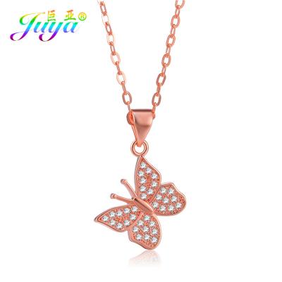 China Christmas Gift TRENDY Handmade Jewelry Necklace Micro Pave Gold/Rose Gold Zircon Butterfly Pendant Necklace For Women Girls for sale