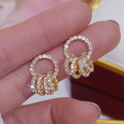 China HY FASHION Korean Super Shiny Hoop Circle Earrings For Women 14k Real Gold Elegant Zirconia Stud Earring Birthday Gift Brincos for sale