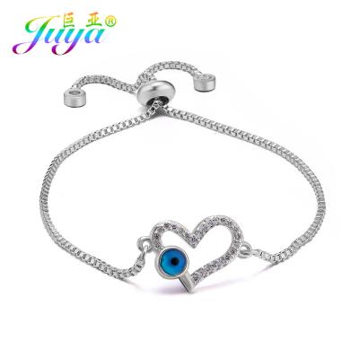 China TRENDY Evil-eye Bracelets Micro Pave Zircon Heart Link Charm Bracelets For Women Men Handmade Chains Bracelet for sale