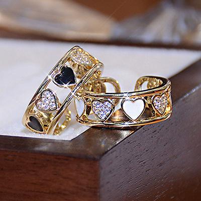 China Trendy Korean Exquisite Fashion Hollow Out Heart Ring Zircon Shell Adjustable Lady Rings Romantic Elegant Delicate Female Jewelry for sale