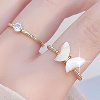 China 2022 Trendy 2 Fashion Butterfly Adjustable Set Rings For Lady Sweet Exquisite Luxury Rings Romantic Accessories Ring Jewelry Gift for sale