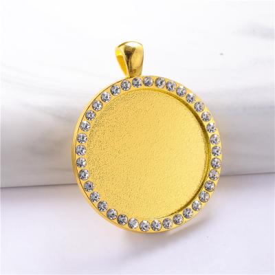 China DIY Jewelry Accessory Series Colorful Diamond Cabochon Base (Necklace Pendant) 30MM Setting Jewelry Components Cabochon Zinc Alloy Base Pendant Bezel for sale