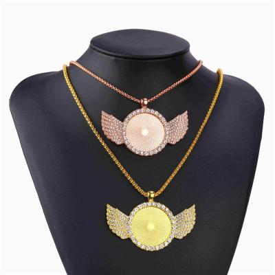 China DIY Jewelry Accessory 30mm Wing Rhinestone Necklace Pendant With Chains Setting Chains Matching Cabochon Jewelry DIY Making Cabochon Base Necklace for sale