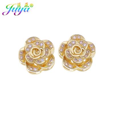 China Brass+zircon DIY Jewelry Components Supplies Gold Rose Gold CC Connector Handmade Accessories Camellia Flower Decorative Charm Jewelry for sale