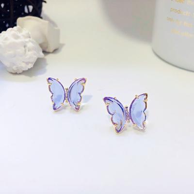 China TRENDY Hot Design Plated Real 14k Gold Clear Zircon Butterfly Stud Earrings For Women Fashion Crystal Stud Earring Feminia Jewelry for sale