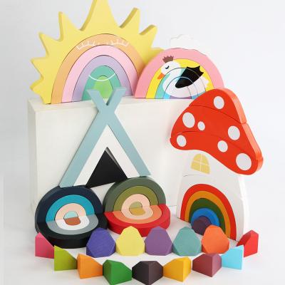 China New Design Kids Rainbow Eco-friendly Non-Toxic Educational Building Blocks Stacker Wooden Toys For Children for sale