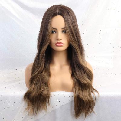 China Deep Wave Wig Hair Brown Silky Straight Long Synthetic Wigs With Natural Heat Resistant for sale